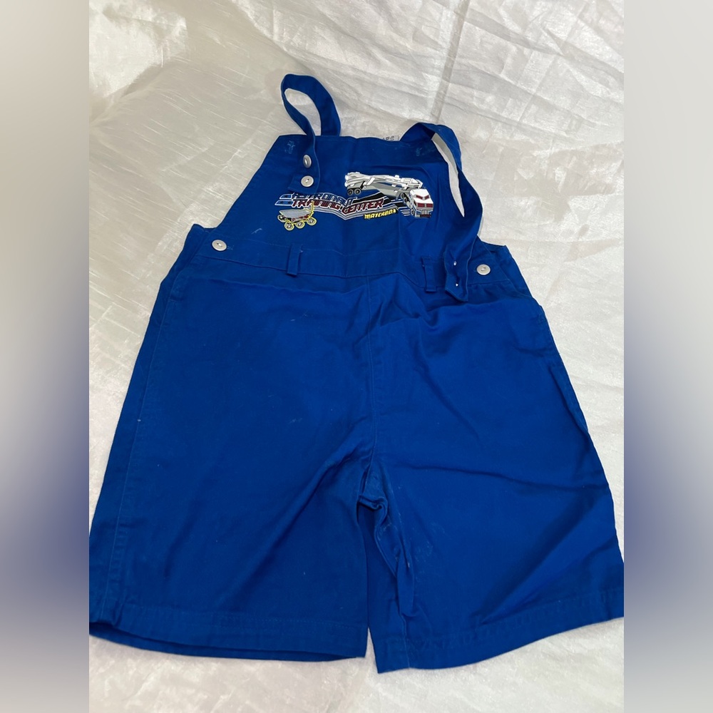 Vintage Y2K Matchbox Construction Denim Short Overalls – Size 7